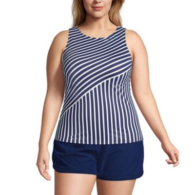 Plus Size Chlorine Resistant High Neck UPF 50 Modest Tankini Swimsuit Top