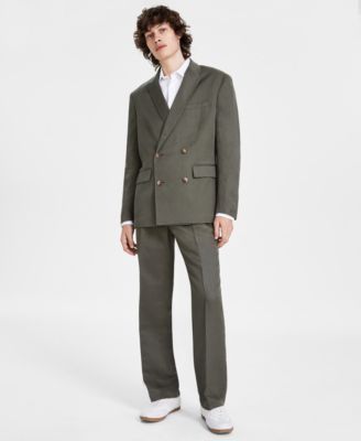 Inc International Concepts Mens Linen Double Breasted Suit Created For Macys In Olive Twist