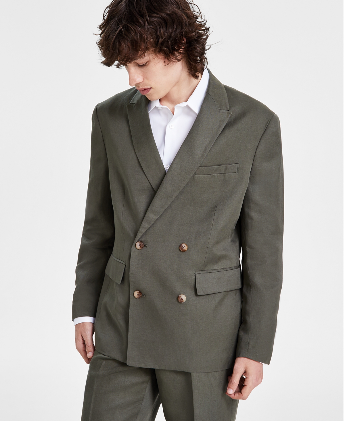 I.n.c. International Concepts Men's Linen Classic-Fit Solid Double-Breasted Suit Jacket, Created for Macy's