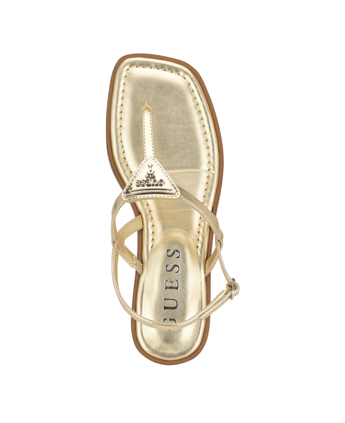 Guess Women's Rainey Logo Sqaure Toe T-Strap Flat Sandals