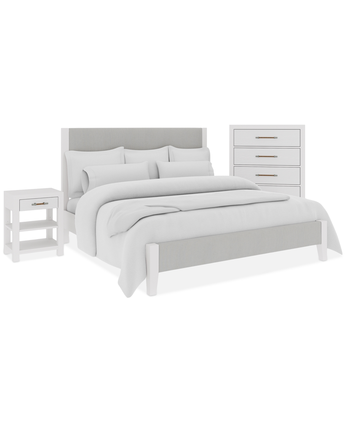 Shop Macy's Catriona 3pc Bedroom Set (king Upholstered Bed, Chest, Open Nightstand) In Blue And White Striped