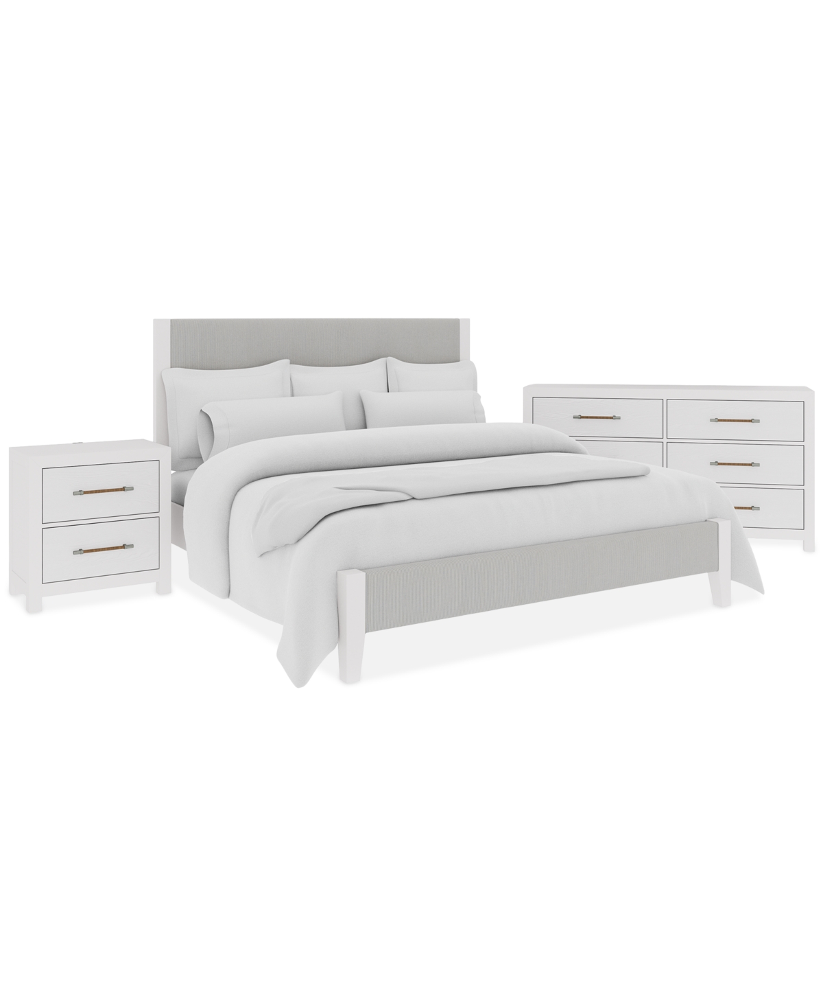 Shop Macy's Catriona 3pc Bedroom Set (king Upholstered Bed, Dresser, 2-drawer Nightstand) In Blue And White Striped