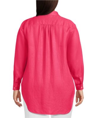 Women's Plus Size Linen Roll Sleeve Oversized Relaxed Tunic Top