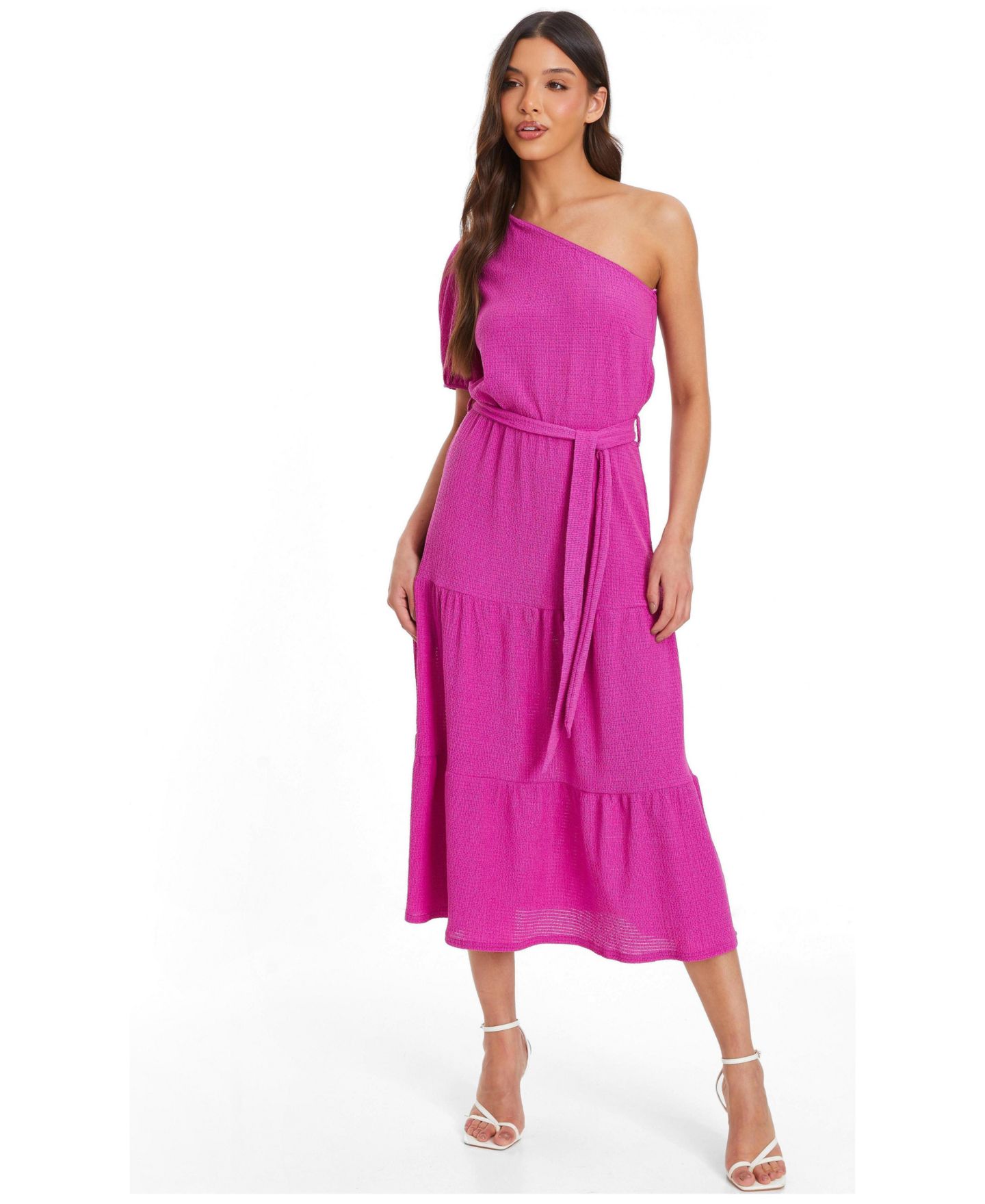 Женское платье QUIZ Textured One Sleeve Midi, цвет: Фиолетовый — фото 1