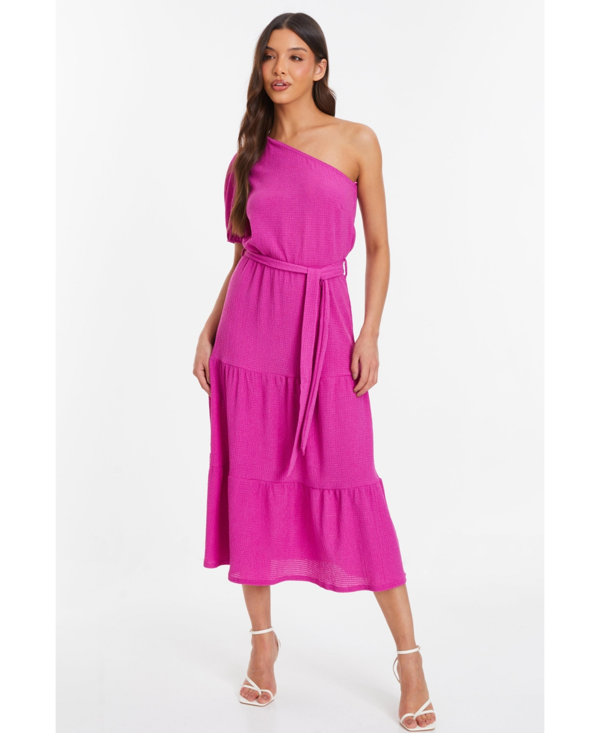 Women's Textured One Sleeve Midi Dress - Pink