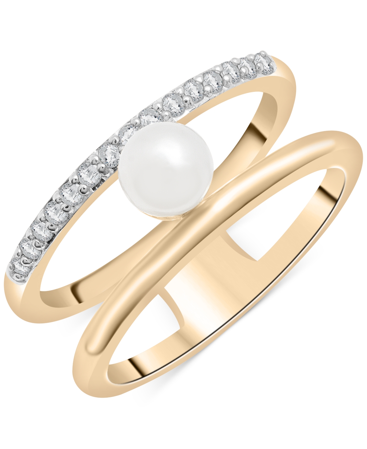 Cultured Freshwater Pearl (5mm) & Diamond (1/6 ct. t.w.) Openwork Double Row Ring in Gold Vermeil, Created for Macy's - Gold Vermeil