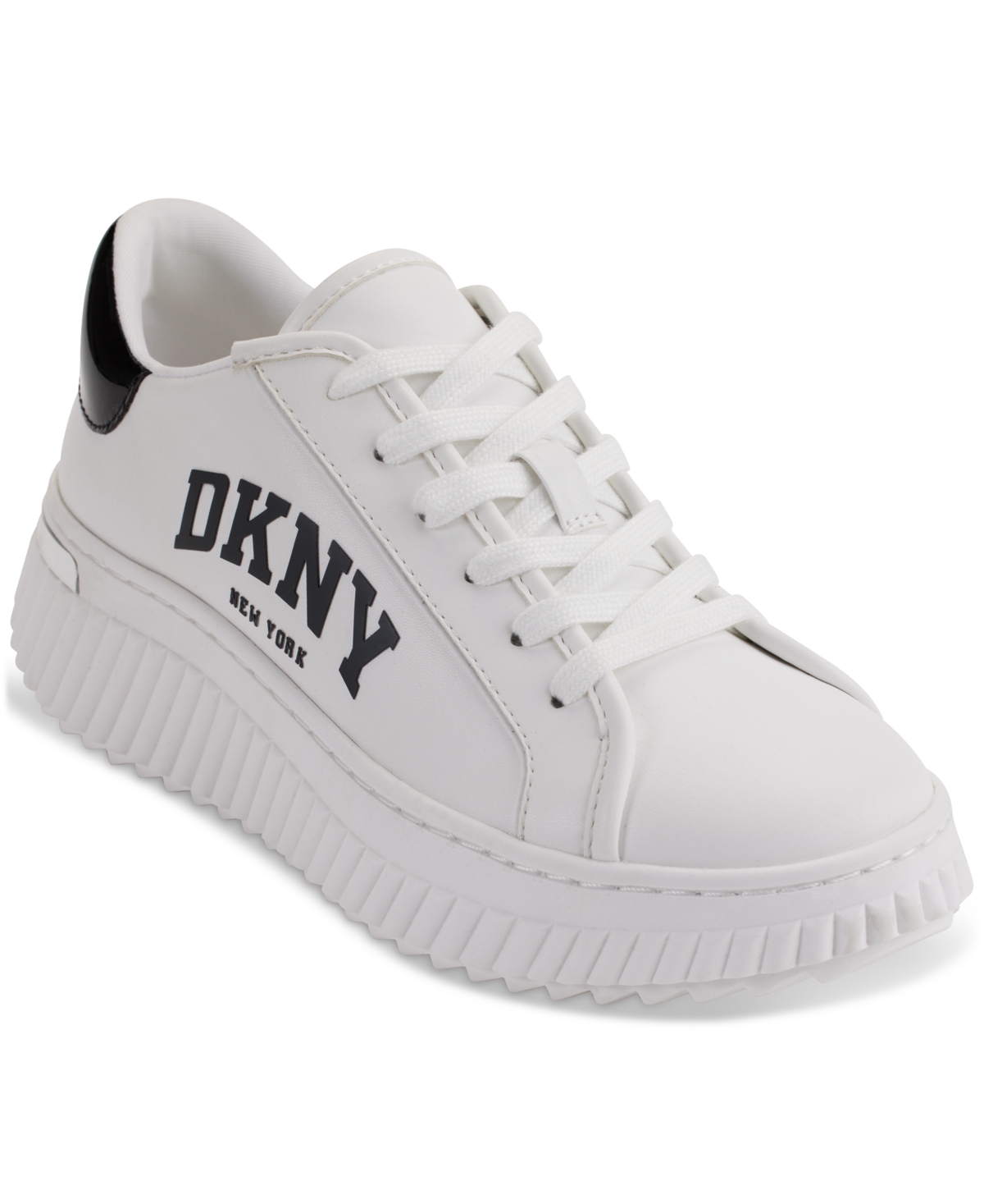 Shop Dkny Women's Leon Lace-up Logo Sneakers In Bright White,black