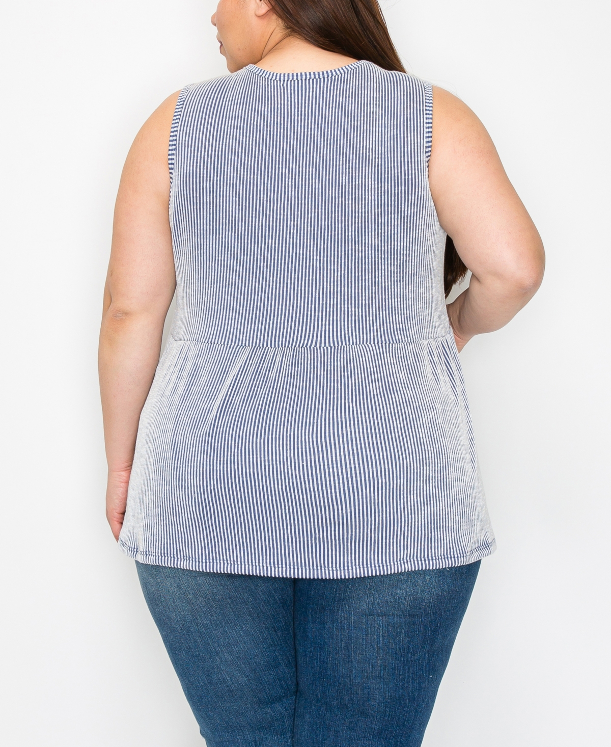 Coin 1804 Plus Size Span Rail Textured Stripe Baby Doll Tank Top