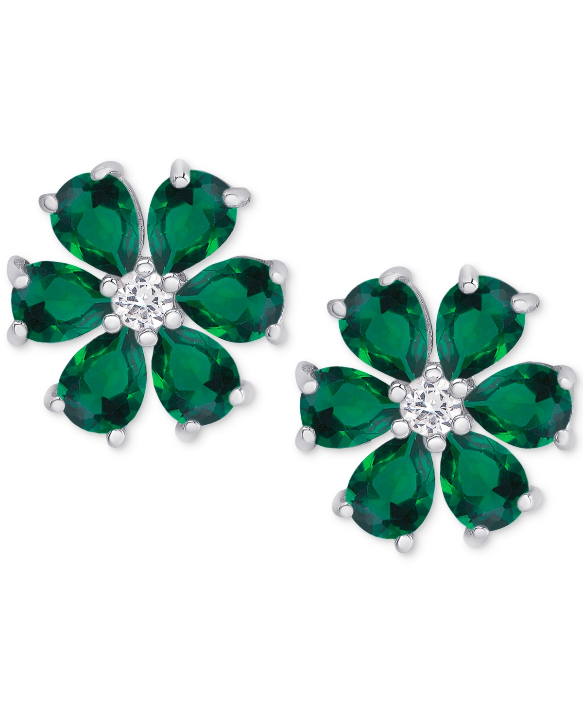 Green Quartz (1-1/3 ct. t.w.) & Lab Grown White Sapphire (1/10 ct. t.w.) Flower Stud Earrings in Sterling Silver - Green Quartz