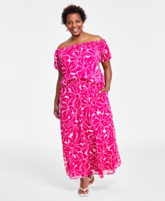 Shop Inc International Concepts Plus Size Off The Shoulder Top Maxi Skirt Created For Macys In Tala Bloom
