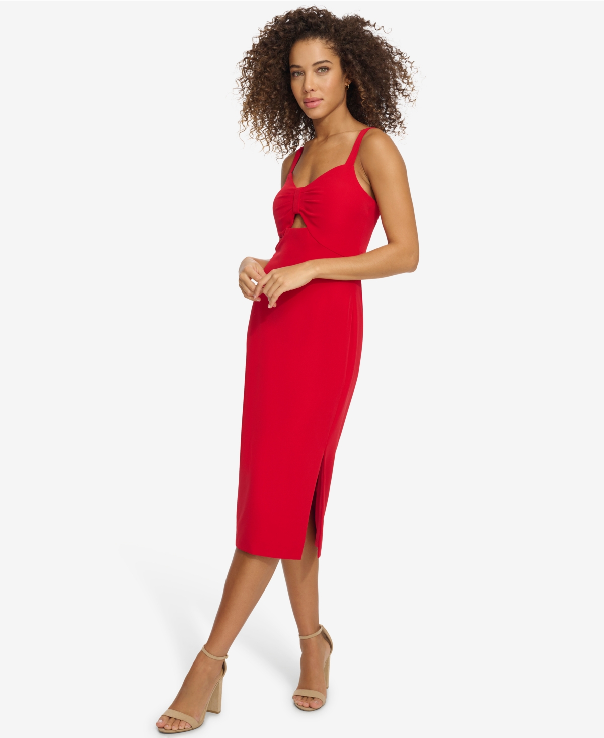 Shop Siena Women's Ruched-front Cutout Sleeveless Midi Dress In Red