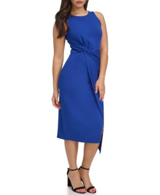Women's Ruched Side-Twist Sleeveless Midi Dress