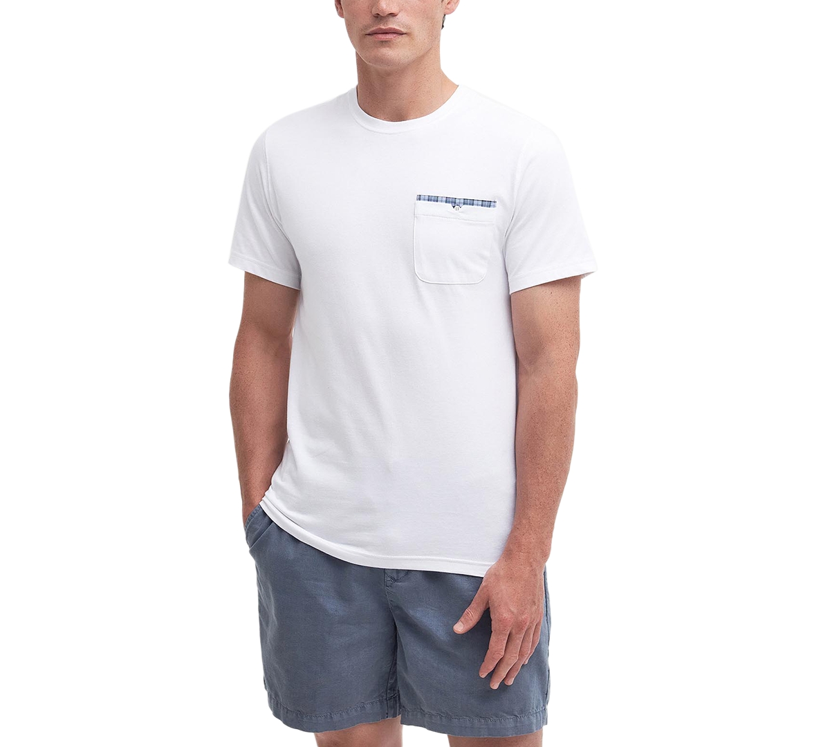 Shop Barbour Men's Tayside Tartan-trimmed Pocket T-shirt In White