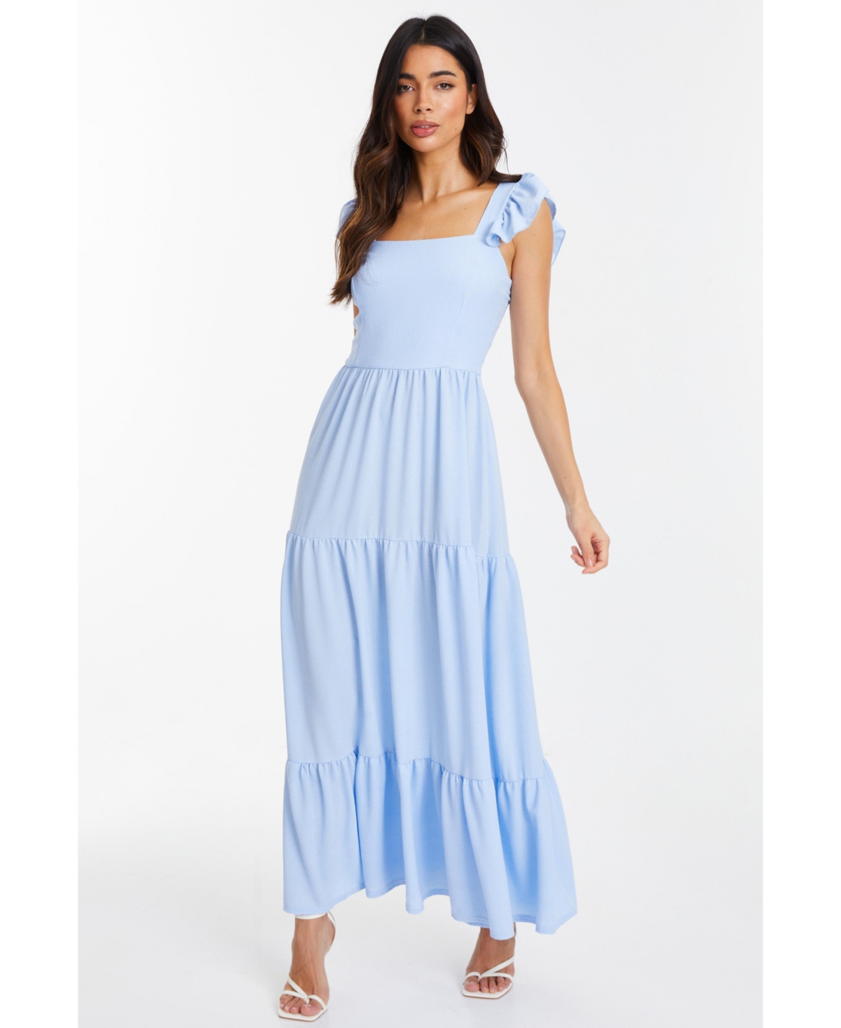 Women's Textured Jersey Tiered Maxi Dress - Blue