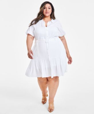 Nina Parker - Trendy Plus Size Puff-Sleeve Tiered Mini Dress