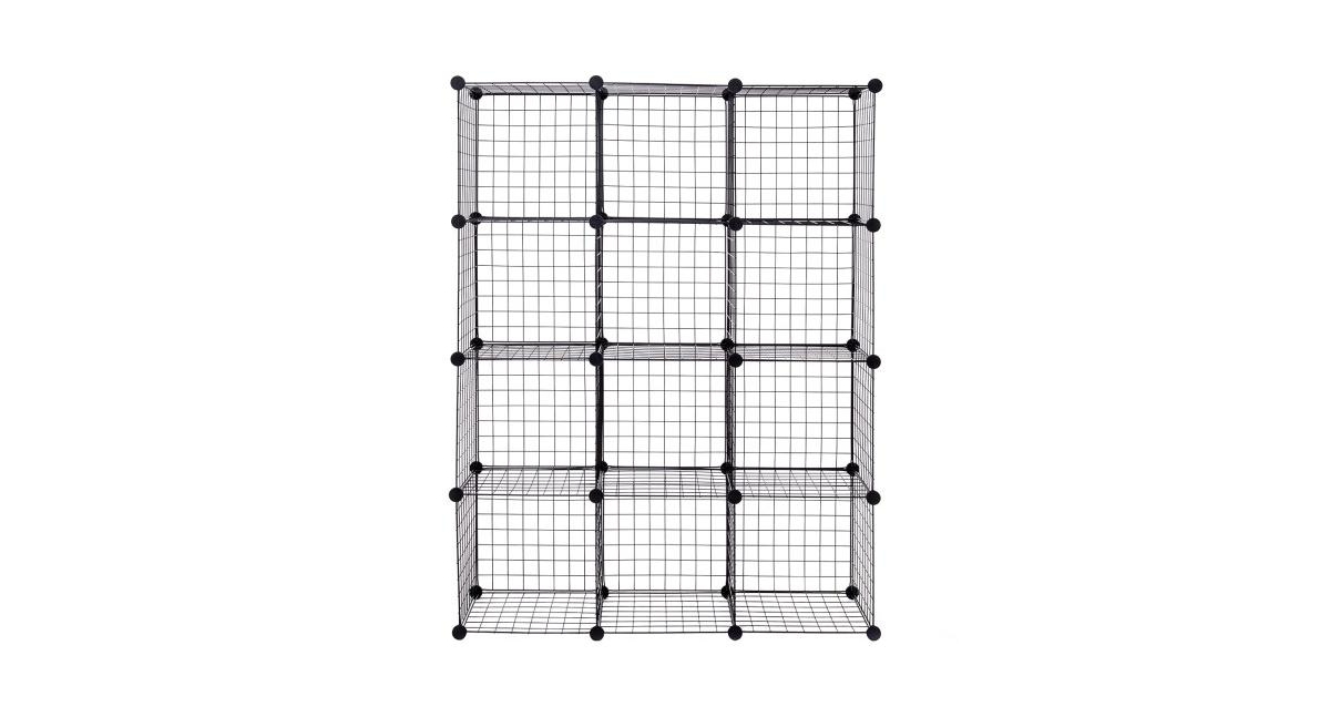 42" x 14" x 56" Diy 12-Cube Metal Grid Wire Storage Cubes - Black