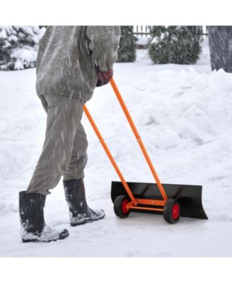 Snow Shovel with Wheels with 30 Inches Wide Blade and Adjustable Handle-Orange