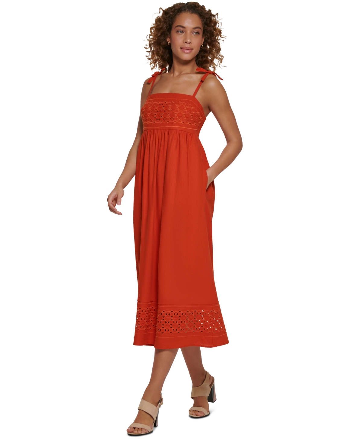 Shop Calvin Klein Women's Linen-blend A-line Dress In Clay