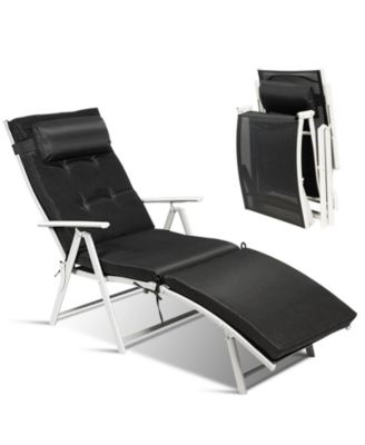 Outdoor Folding Chaise Lounge Chair Adjustable Recliner with Pillow