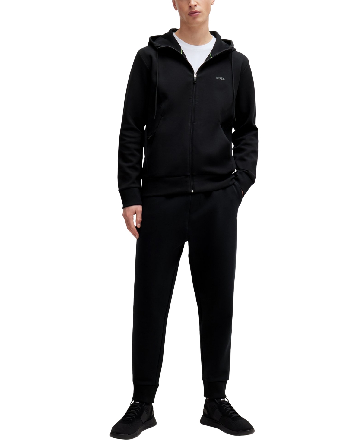 Shop Hugo Boss Boss By  Men's Logo Print Zip-up Hoodie In Black