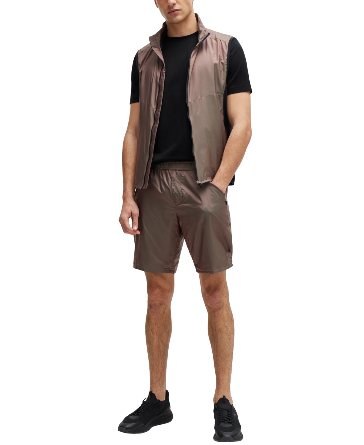 Hugo Boss Slim-fit T-shirt With Popcorn Stripe Fabric In Black