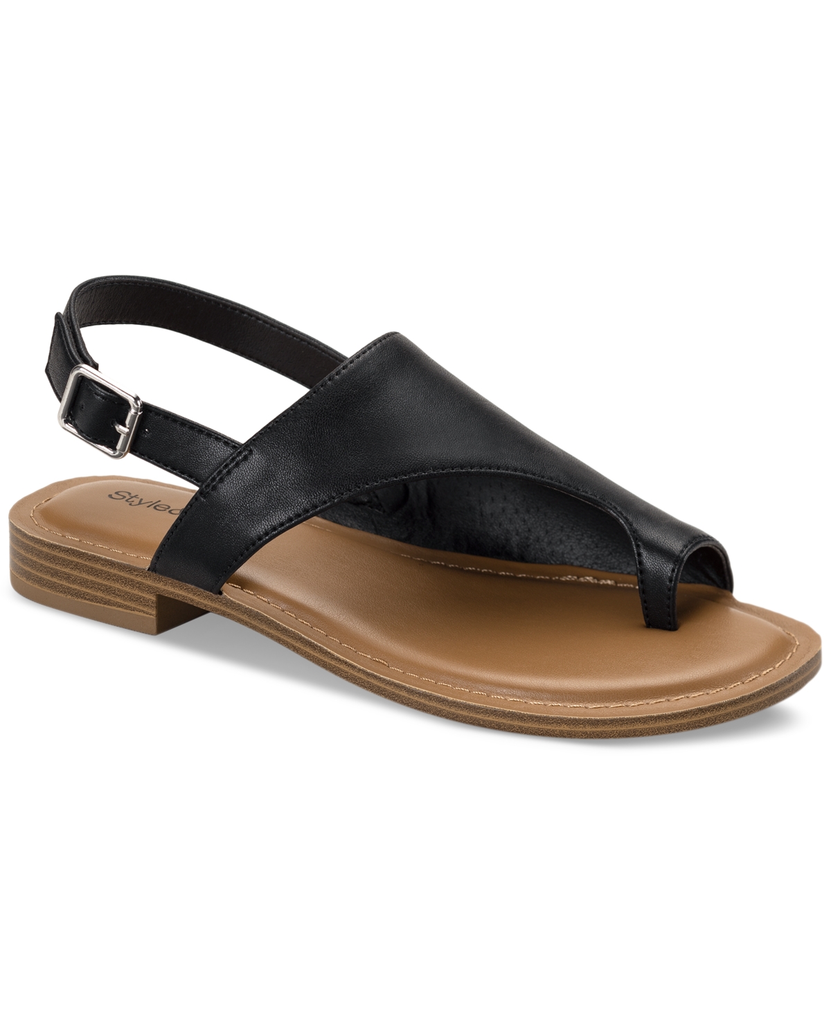 Shop Style & Co Women's Bowiee Slingback Flat Sandals, Created For Macy's In Black Smooth