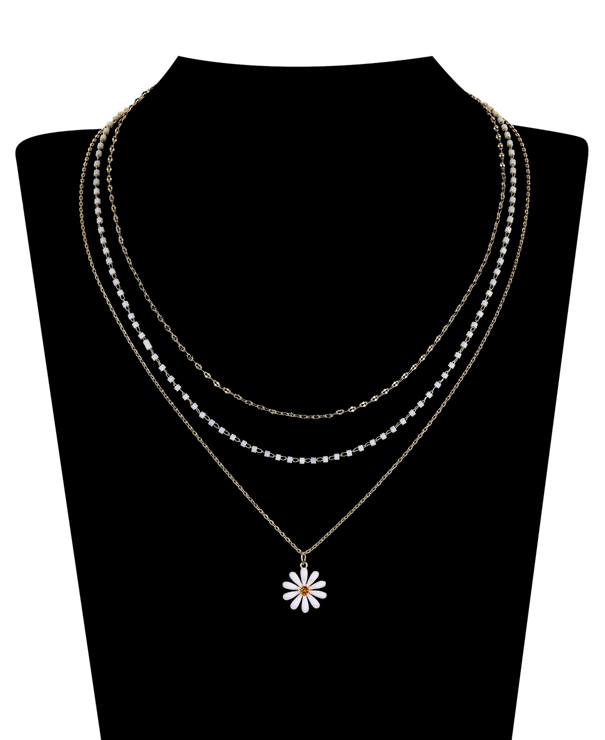 Shop Unwritten White Beaded And Enamel Flower Layered 3-piece Necklace Set In Yellow