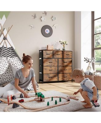 9 Drawers Fabric Dresser Chest Closet Storage Organizer with Side Pockets and Hooks for Bedroom