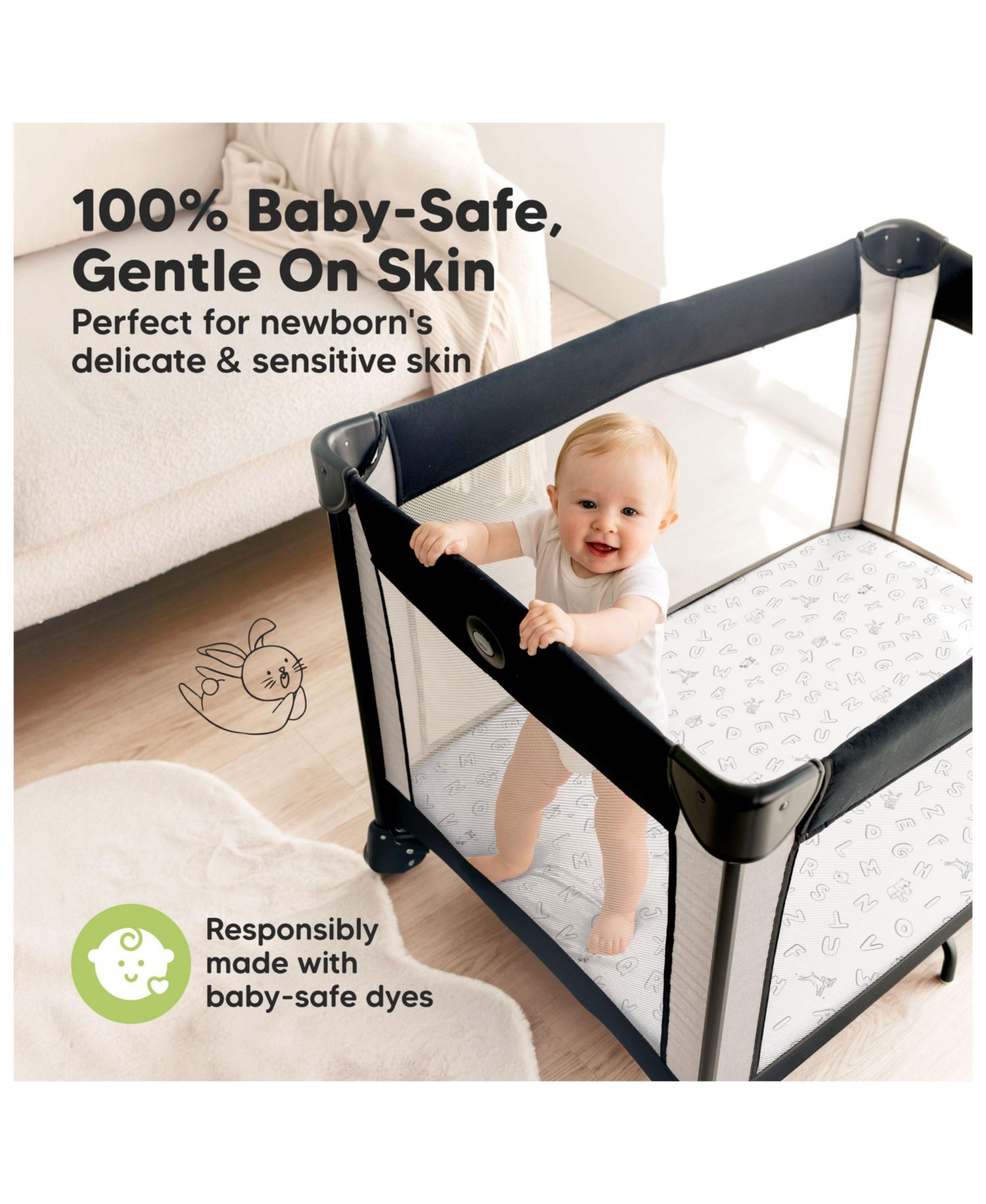 2-Pack Mini Crib Sheets, Pack and Play Sheets Fitted, Pack N Play Sheets, Organic Fitted Crib Sheet Cover
