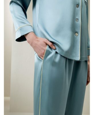 Women's Gold Piping Silk Pajamas Set