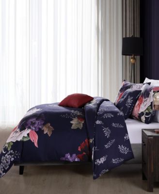 Deep Purple Garden Bedding 200 Thread Count 100% Cotton Sateen 5 Piece King Size Reversible Comforter Set