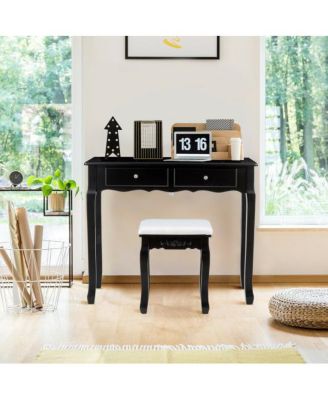 Tri Folding Mirror Vanity Table Stool Set with 4 Drawers and Cushioned Stool