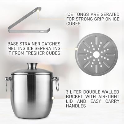 Premium Stainless Steel Double Wall Insulated Ice Bucket Kit