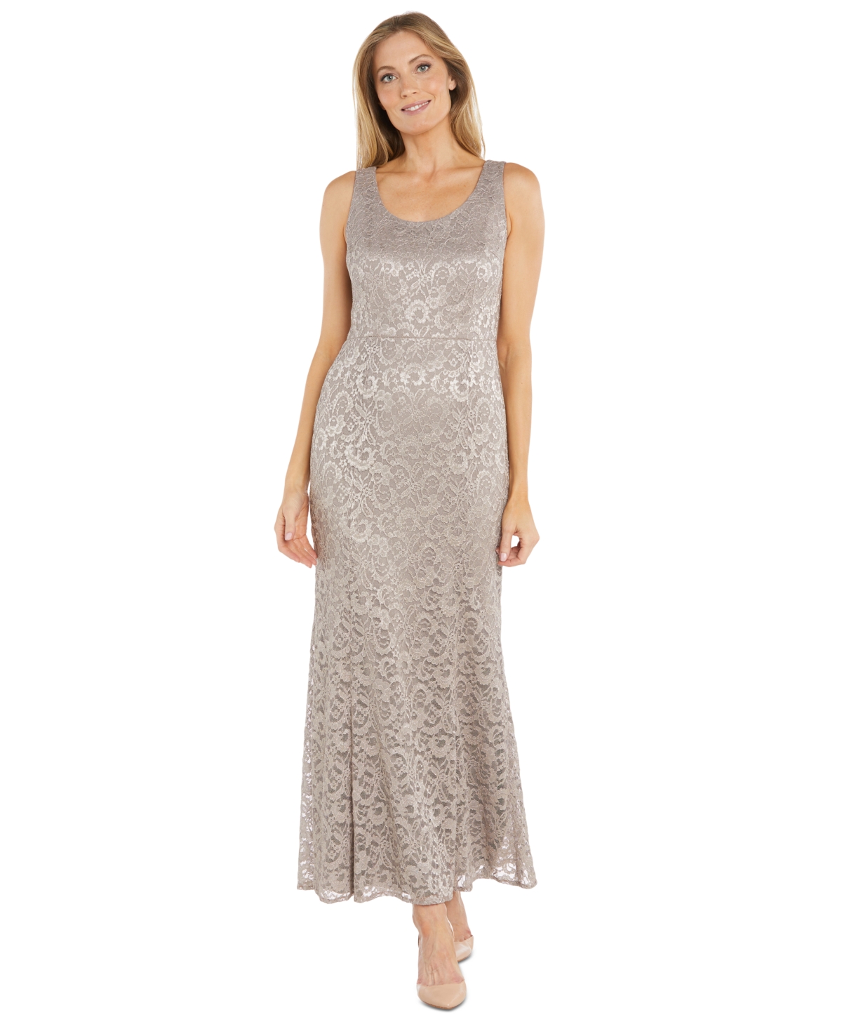 Shop R & M Richards Petite 2-pc. Metallic-lace Gown & Jacket Set In Champagne