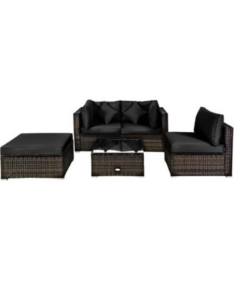 5 Pieces Outdoor Patio Rattan Furniture Set Sectional Conversation with Cushions