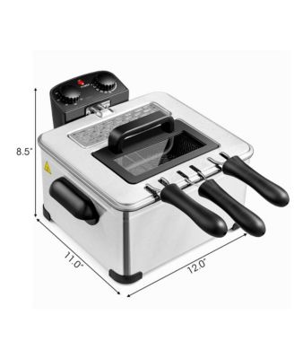 Electric Deep Fryer 5.3QT/21-Cup Stainless Steel 1700W with Triple Basket