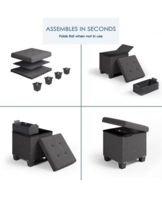 15 Inch Ottoman Storage Bench with Storage Bins - Leatherette or Linen Finish