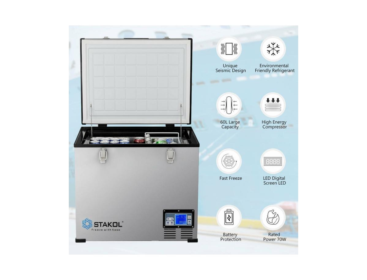 Slickblue 63-Quart Portable Compressor Camping Electric Car Cooler - Black
