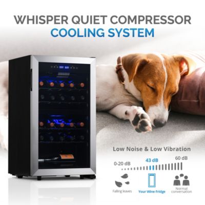 Freestanding 28 Bottle Dual Zone Compressor Wine Fridge in Stainless Steel, Adjustable Racks and Exterior Digital Thermostat