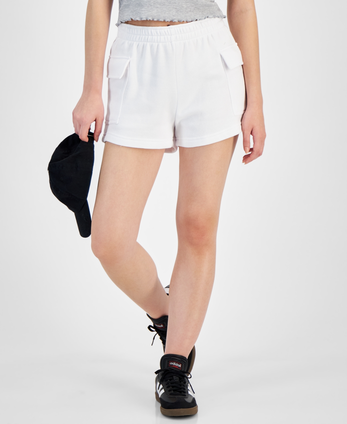 Juniors' Cargo Sweat Shorts - White