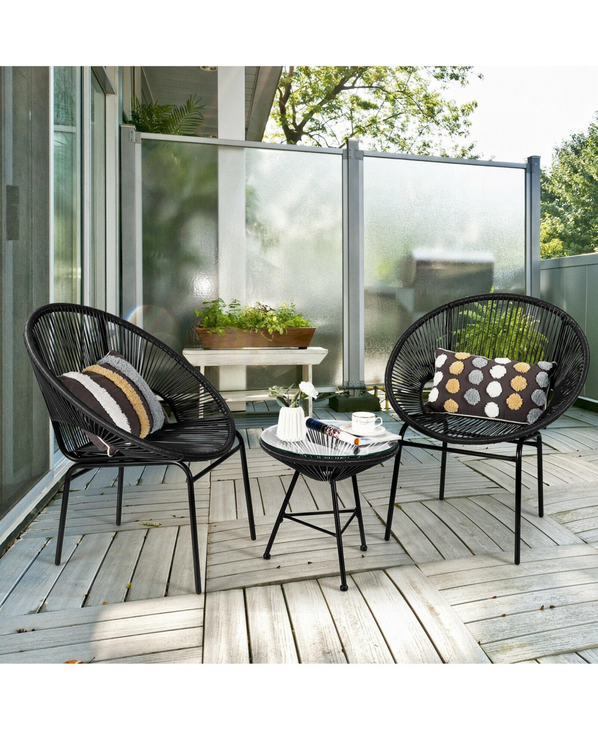 3 Pieces Patio Acapulco Furniture Bistro Set with Glass Table
