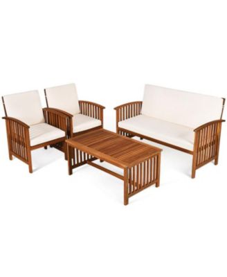 4 Pieces Patio Solid Wood Furniture Set