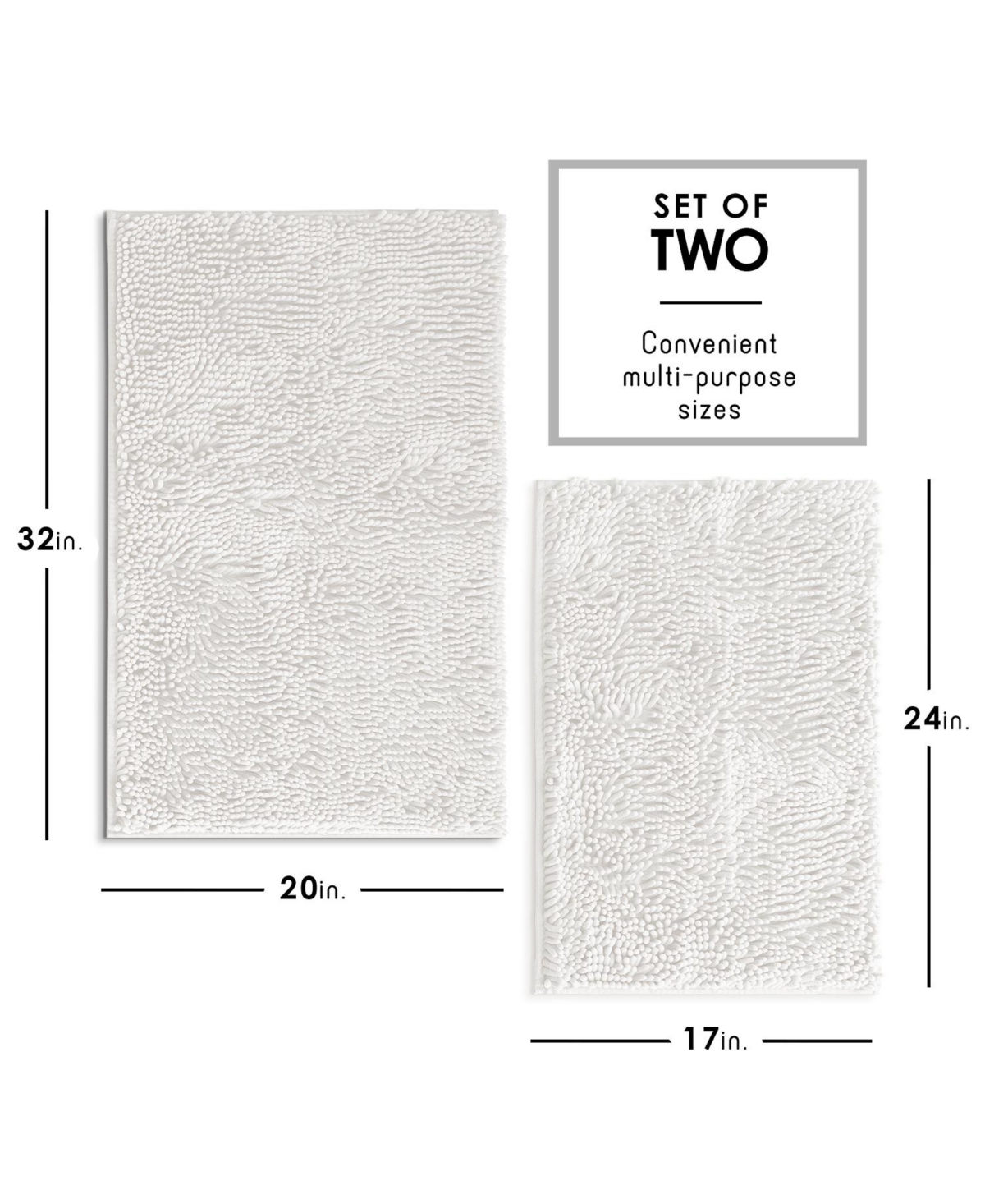 Hearth & Harbor Piece Ultra Soft Non-Slip Chenille Bath Rug Set - Quick Dry, Machine Washable - 17”x24” & 20