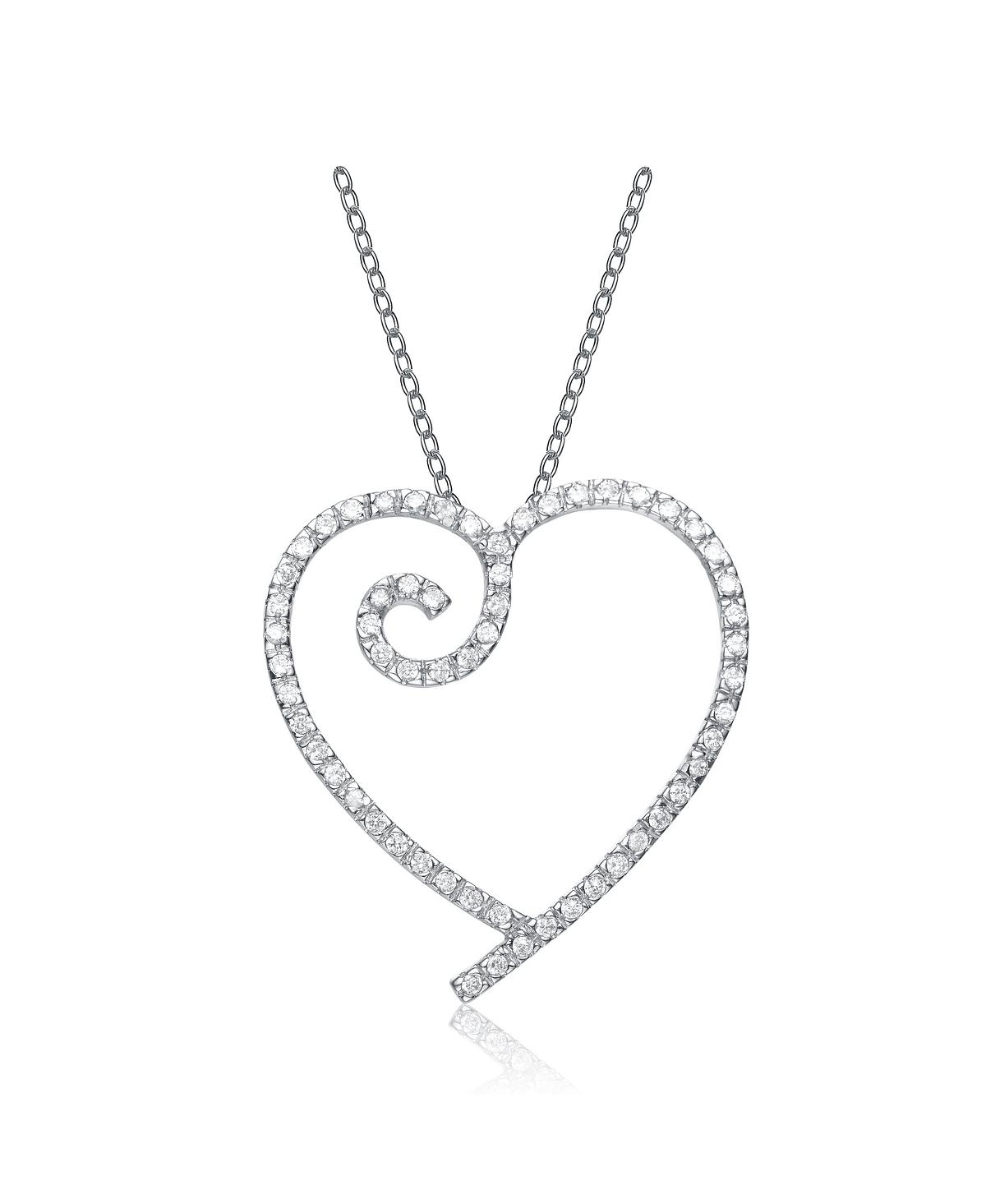 Genevive Sterling SilverGold Plated Cubic Zirconia Heart With Swirl Pendant - White