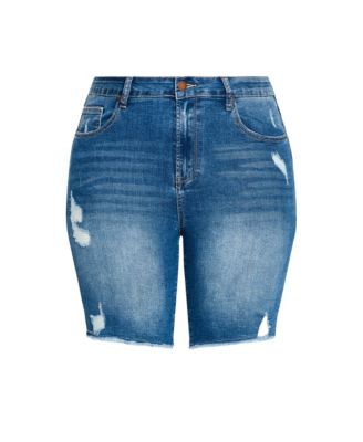 Plus Size Longline Distressed Short