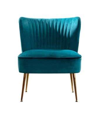 25" Wide  Velvet Upholstered Tufted, Metal Legs Accent Chair