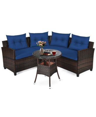 4-Piece Patio Rattan Furniture Set with Comfortable Cushions