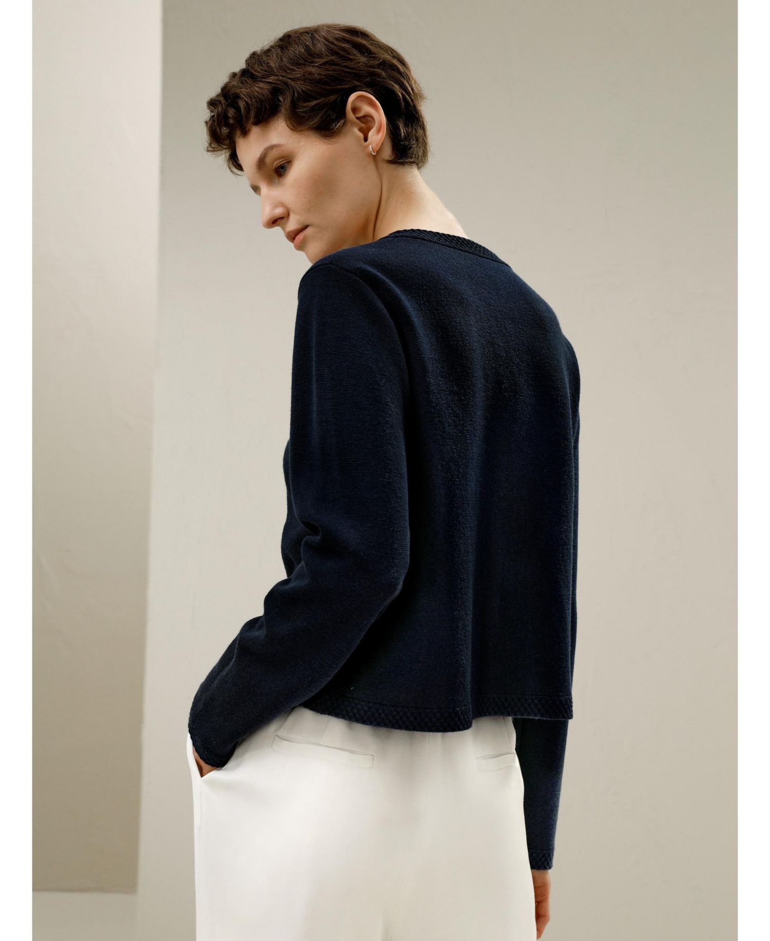 Women's Wool Button-Front Sweater Lady Jacket