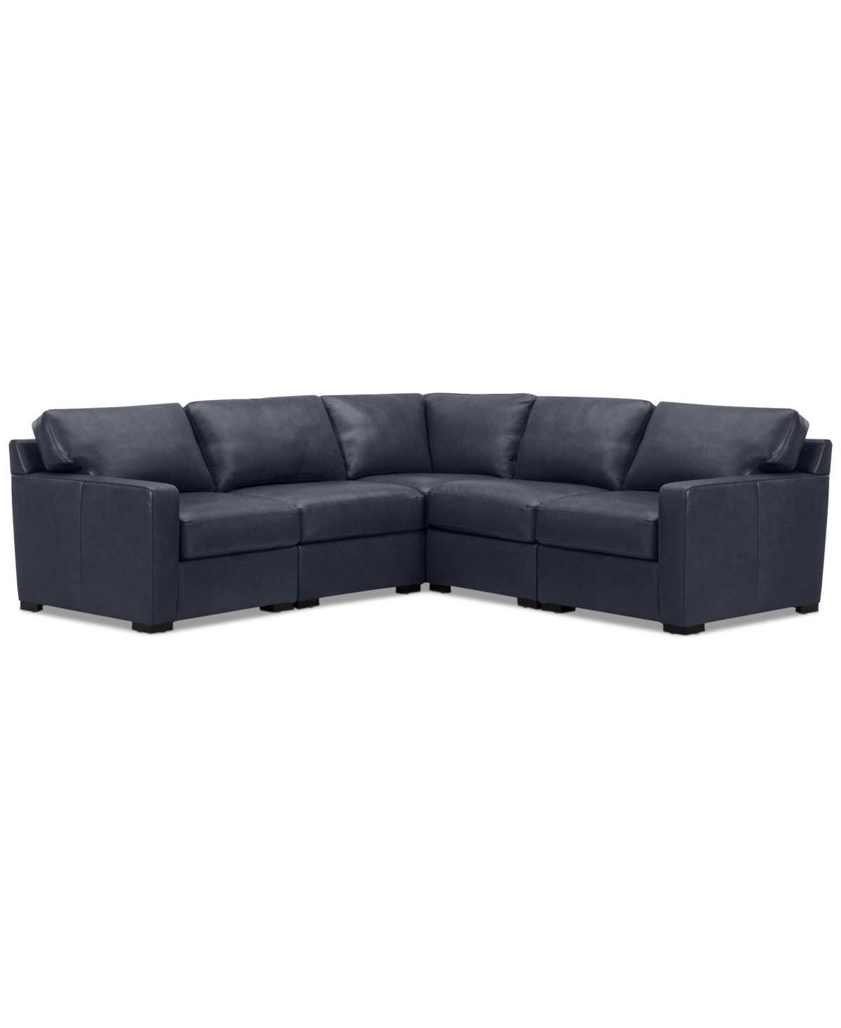 Macy's Radley 136" 5-pc. Leather Square Corner L Shape Modular Sectional In Navy