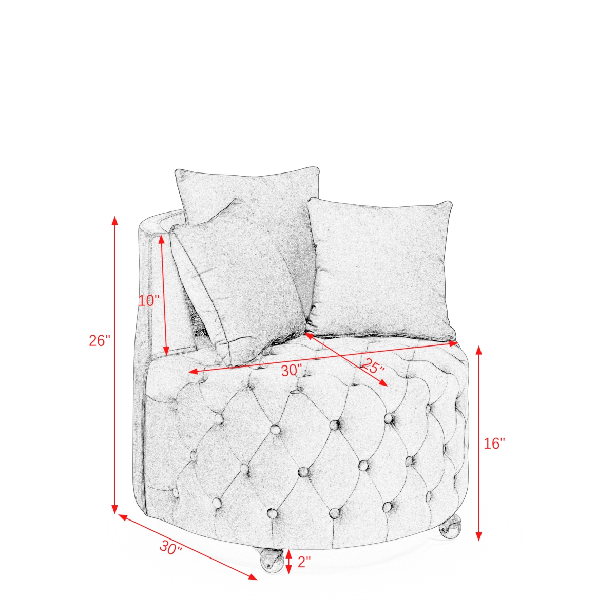 Streamdale Furniture Velvet Swivel Chair with Wheels, 3 Pillows - Black